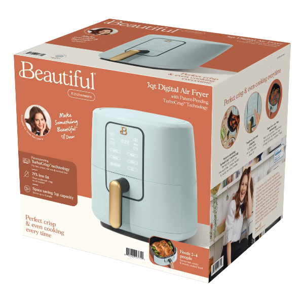 Beautiful 3 Qt Air Fryer with TurboCrisp Technology, Limited Edition Merlot by Drew Barrymore